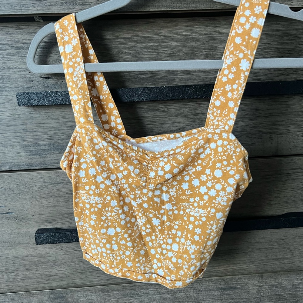 Yellow white floral tank top